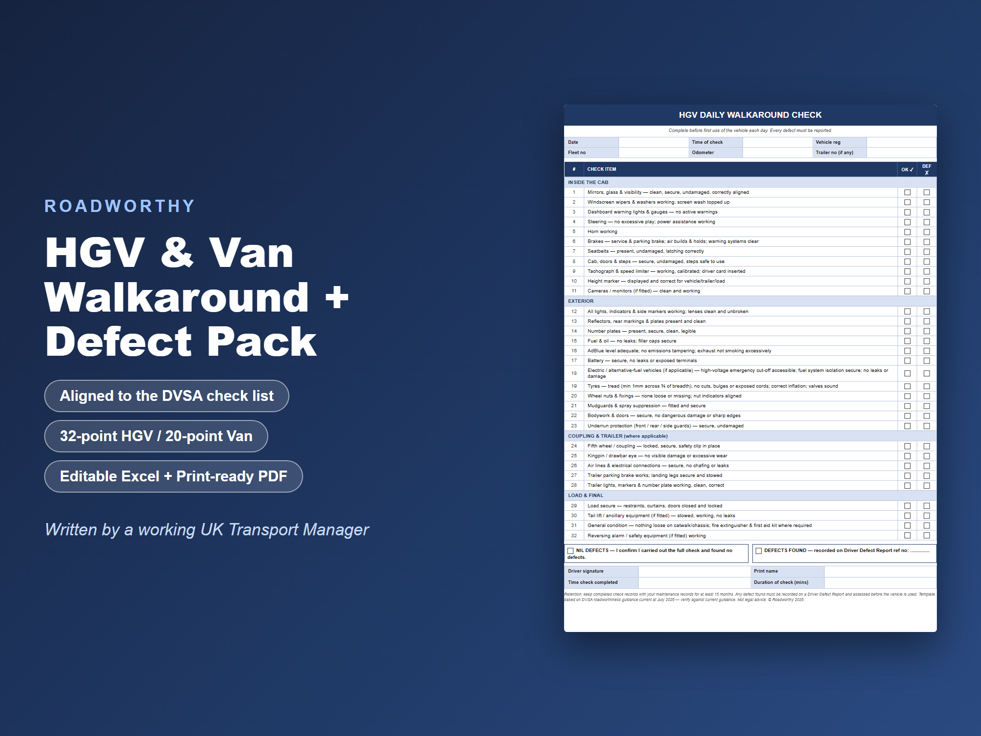 HGV & Van Walkaround + Defect Pack